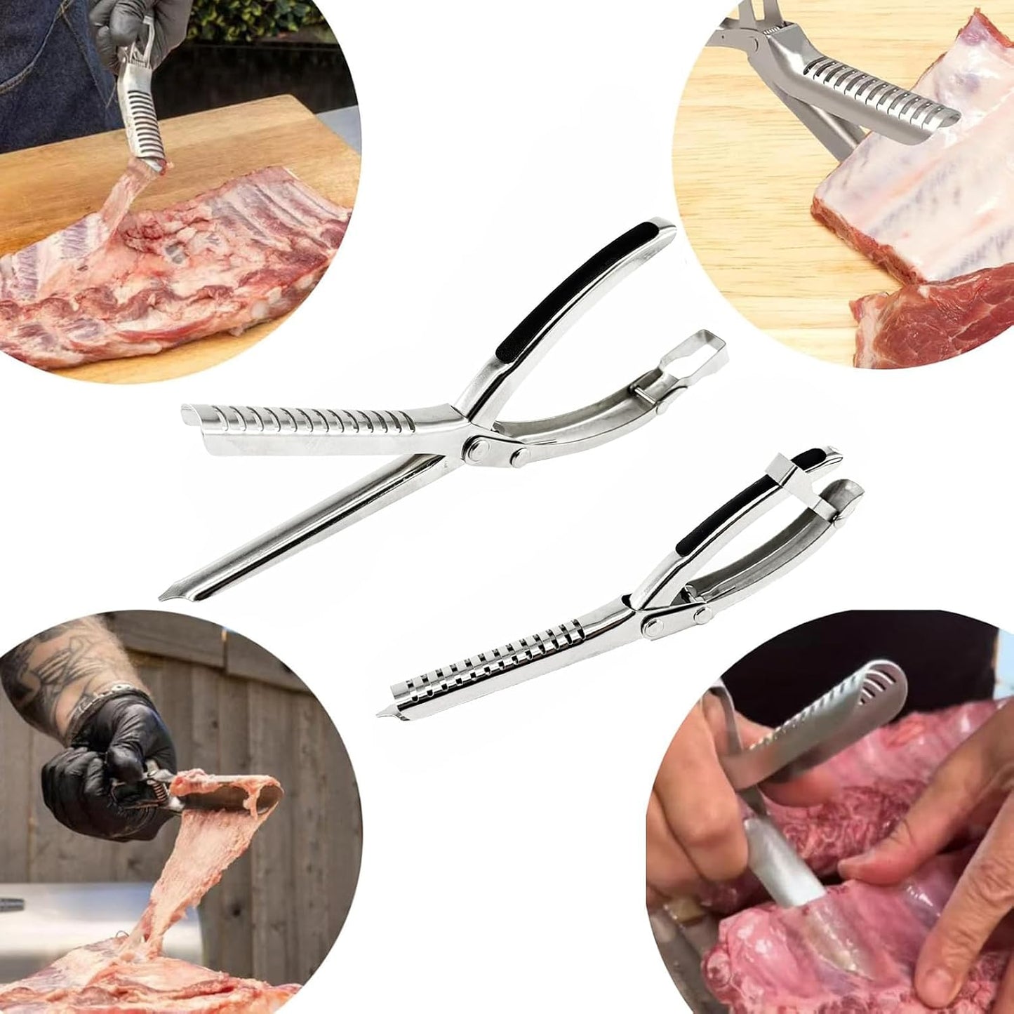 Rib Membrane Removal Tool Set – Stainless Steel BBQ Rib Prep Tool with Arc Clamp