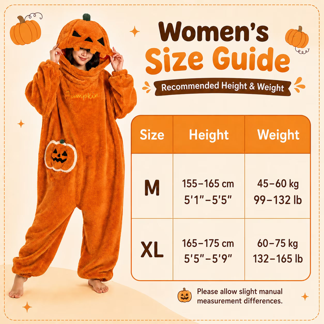 Pumpkin Onesie Halloween Fleece Costume – Oversized Hooded Jumpsuit for Women