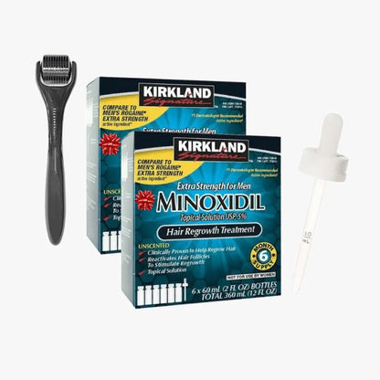 Kirkland Minoxidil 5% Extra Strength Men’s Hair Regrowth Solution + Derma Roller