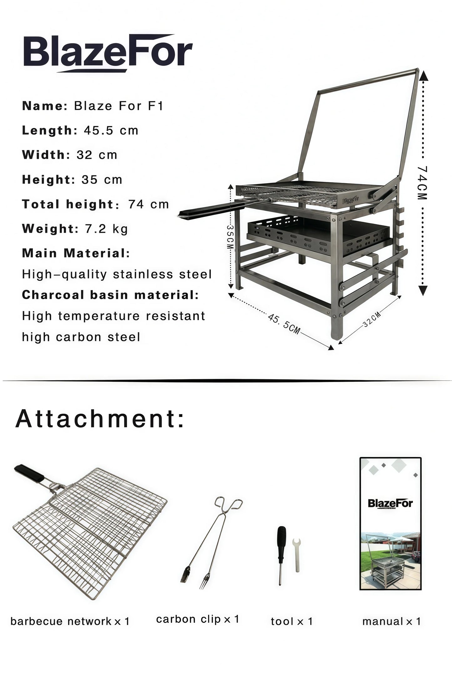 Blaze For F1 Premium Adjustable Charcoal Rotating Grill
