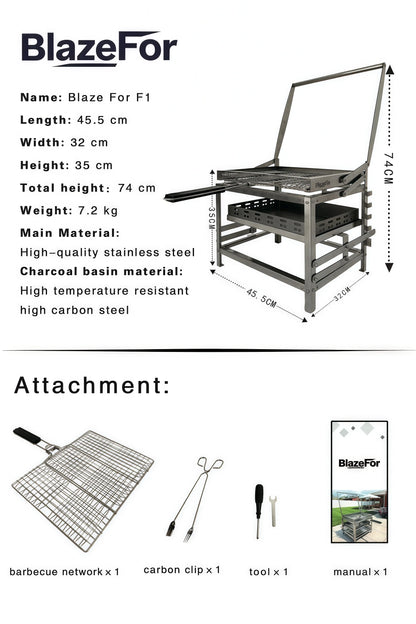 Blaze For F1 Premium Adjustable Charcoal Rotating Grill