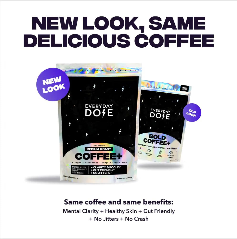 Everyday Dose Bold Mushroom Coffee – Medium Roast with Collagen, Lion’s Mane, Chaga & L-Theanine (30 Servings)