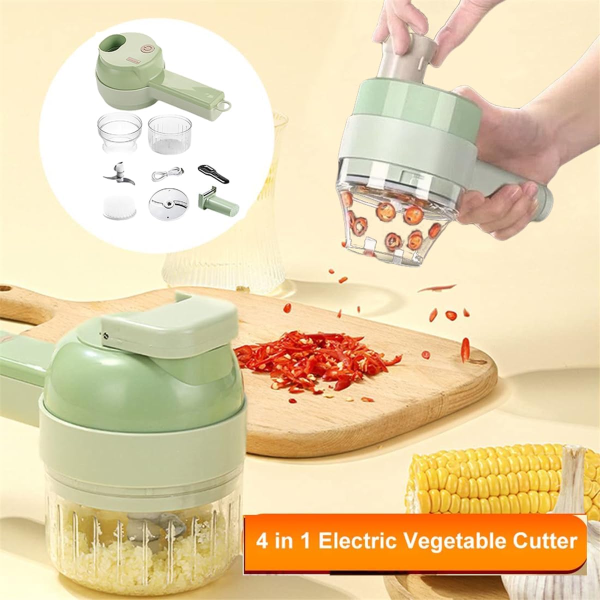 4-in-1 Electric Vegetable Cutter Set – Handheld Mini Electric Grinder & Food Chopper