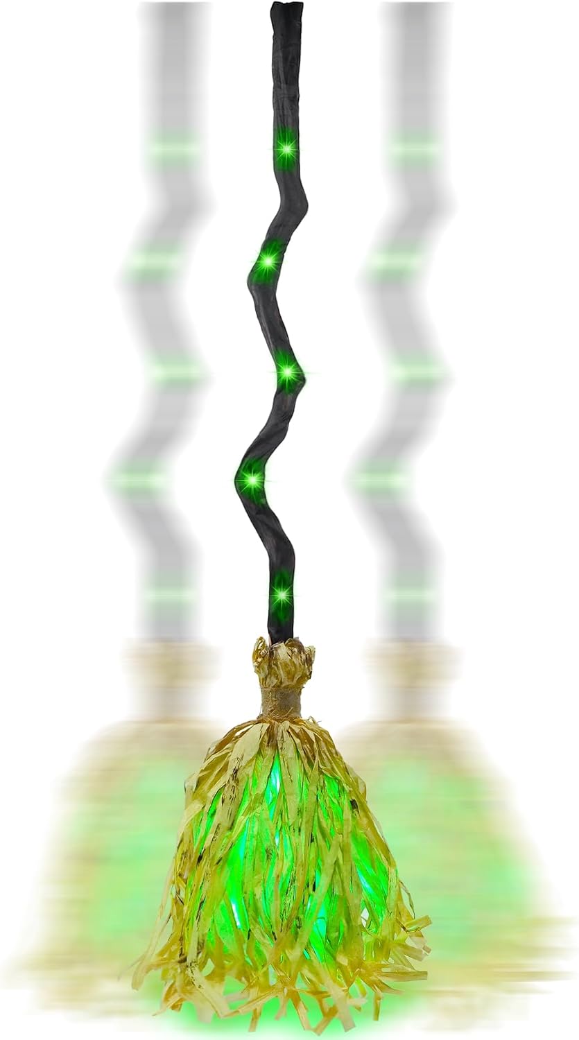 DR.DUDU 35" Animated Witch Broom – Moving, Sound & Touch Activated Halloween Decor