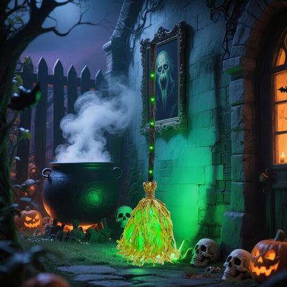 DR.DUDU 35" Animated Witch Broom – Moving, Sound & Touch Activated Halloween Decor