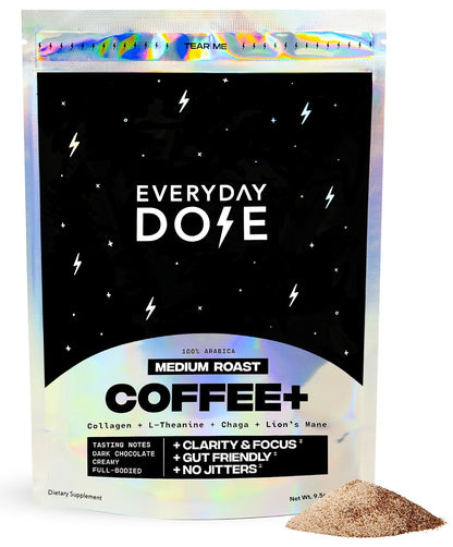 Everyday Dose Bold Mushroom Coffee – Medium Roast with Collagen, Lion’s Mane, Chaga & L-Theanine (30 Servings)
