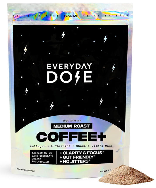 Everyday Dose Bold Mushroom Coffee – Medium Roast with Collagen, Lion’s Mane, Chaga & L-Theanine (30 Servings)