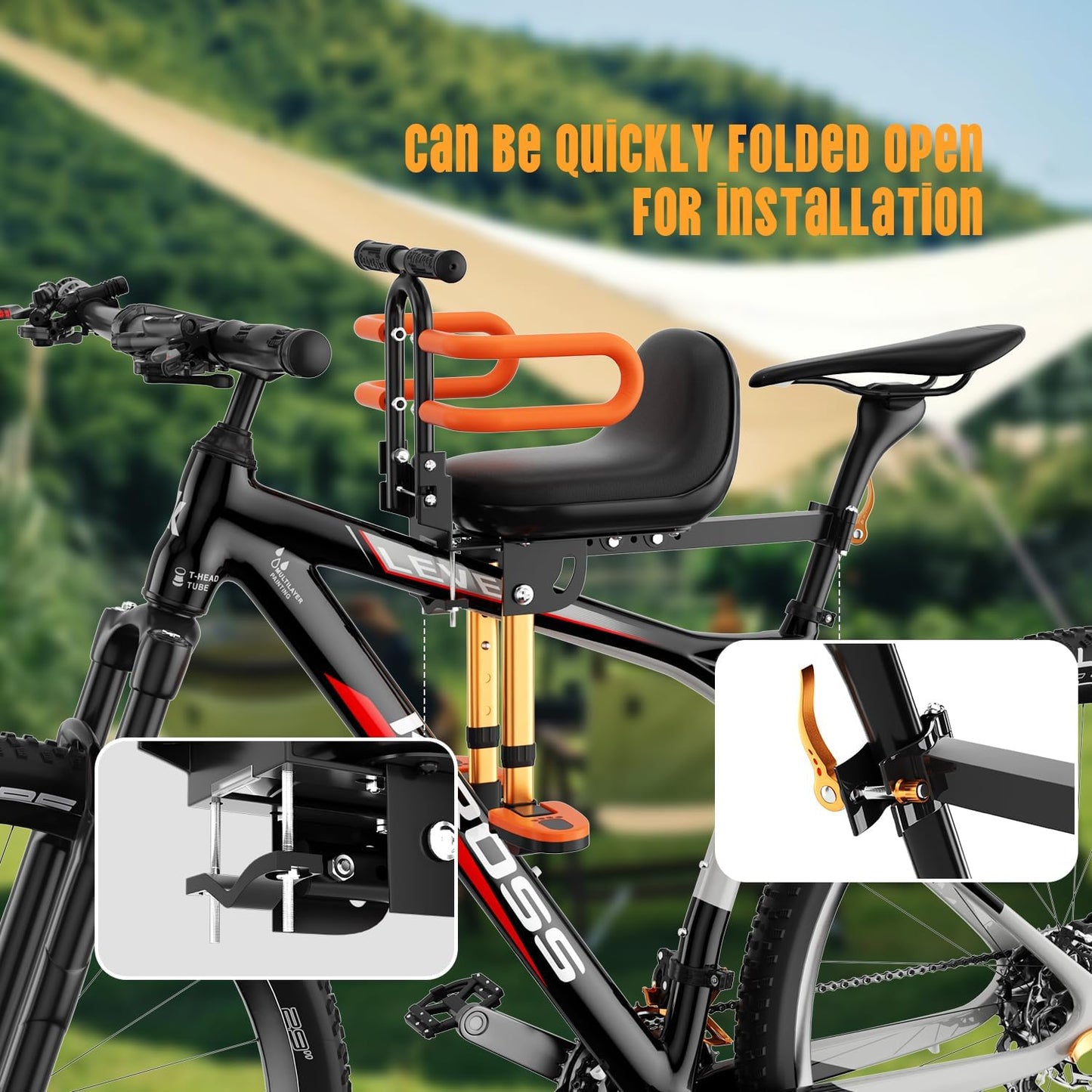 OUSEXI Child Bike Seat Front Mounted – Retractable Foldable Kids Bicycle Seat for Ages 2-6