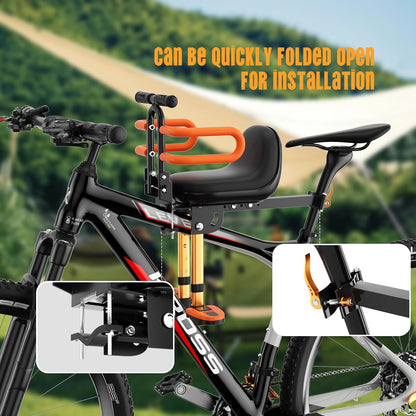 OUSEXI Child Bike Seat Front Mounted – Retractable Foldable Kids Bicycle Seat for Ages 2-6