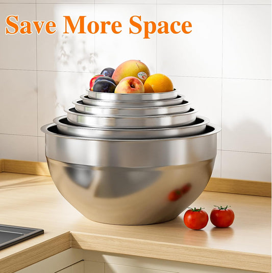 Mixing Bowls with Lids Set 6 PCS – Stainless Steel with 3 Grater Attachments