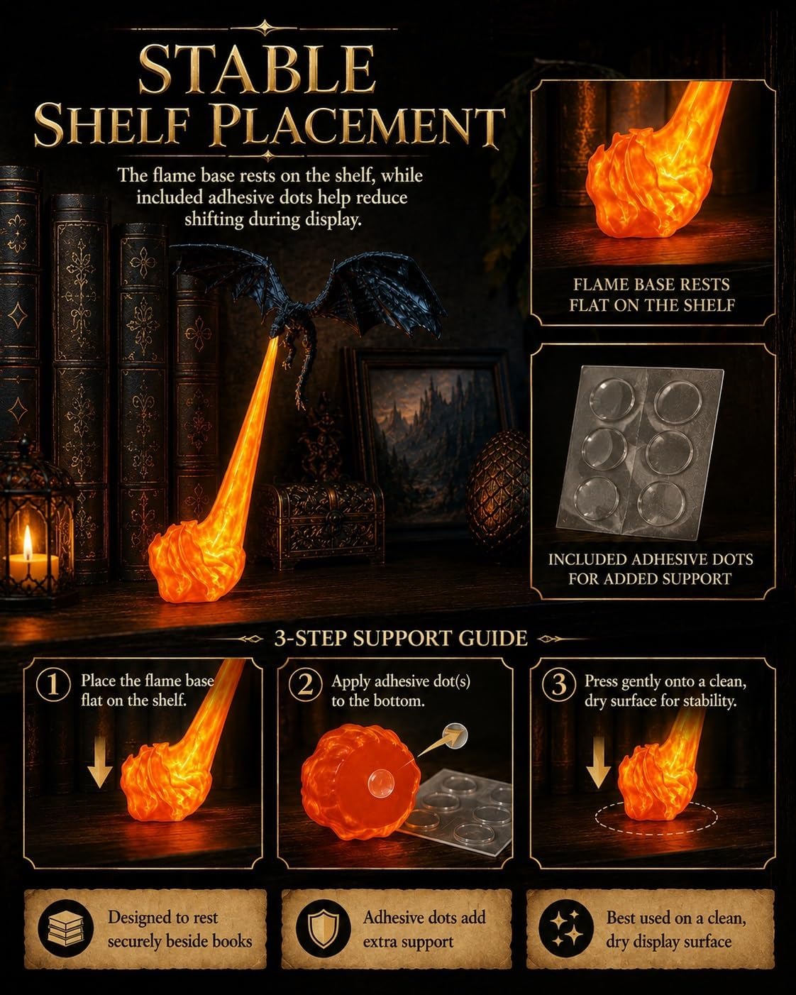 Dragon Bookshelf Nook Light – 3D Printed Fire-Breathing Fantasy Shelf Decor
