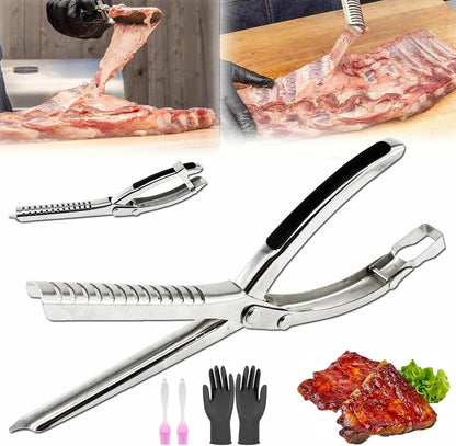 Rib Membrane Removal Tool Set – Stainless Steel BBQ Rib Prep Tool with Arc Clamp