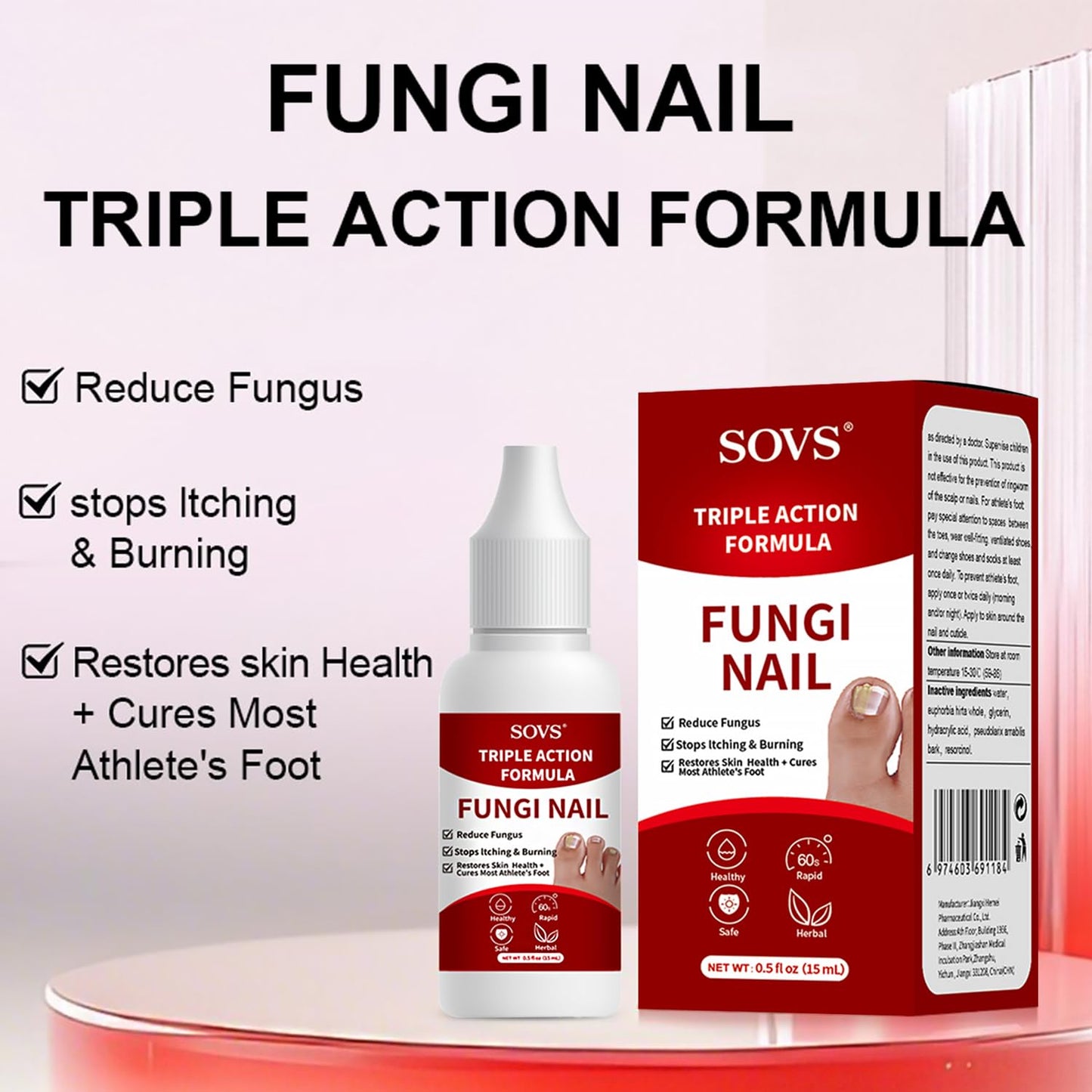 SOVS Fungi Nail Toenail Treatment Liquid – Gentle Formula for Beautiful Nails (2Pcs, 1oz)