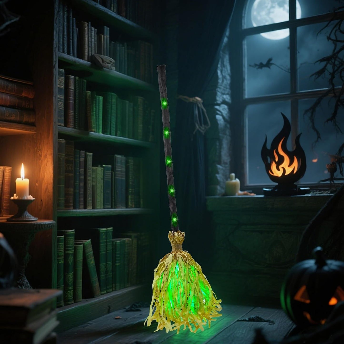 DR.DUDU 35" Animated Witch Broom – Moving, Sound & Touch Activated Halloween Decor