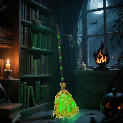 DR.DUDU 35" Animated Witch Broom – Moving, Sound & Touch Activated Halloween Decor