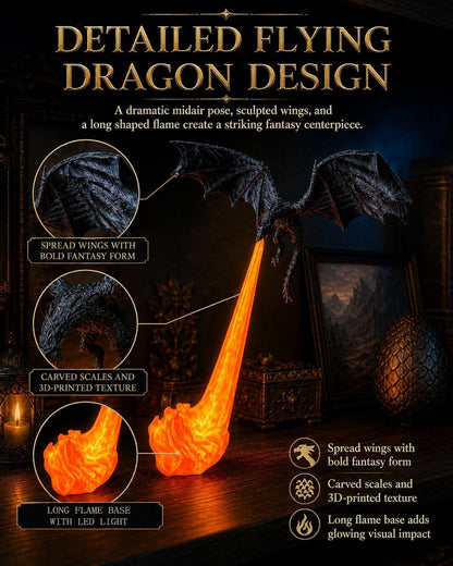 Dragon Bookshelf Nook Light – 3D Printed Fire-Breathing Fantasy Shelf Decor