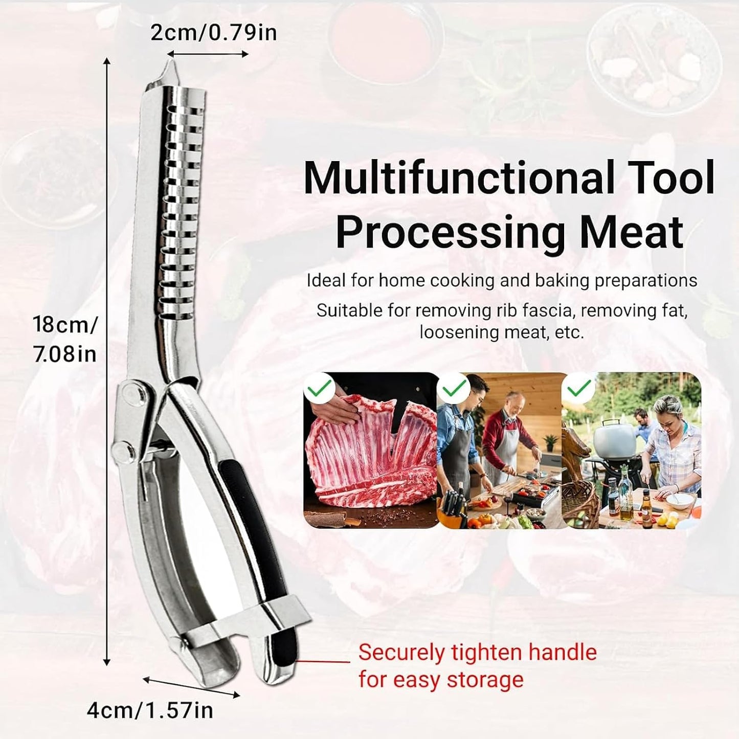 Rib Membrane Removal Tool Set – Stainless Steel BBQ Rib Prep Tool with Arc Clamp
