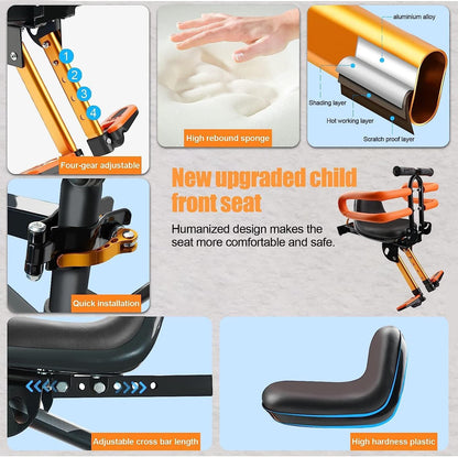 OUSEXI Child Bike Seat Front Mounted – Retractable Foldable Kids Bicycle Seat for Ages 2-6