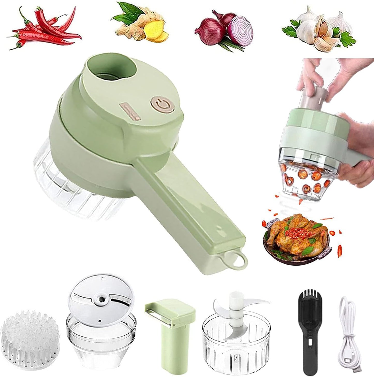 4-in-1 Electric Vegetable Cutter Set – Handheld Mini Electric Grinder & Food Chopper