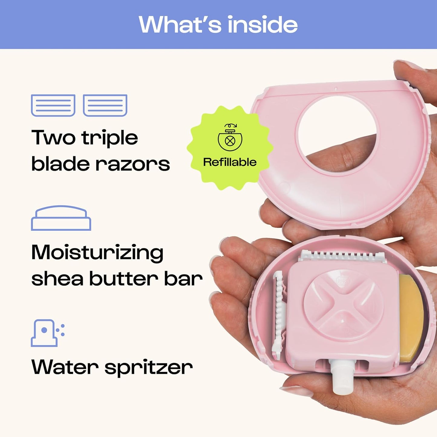 Alleyoop Travel Razor for Women – Portable Mini Shaver with Water Spritzer & Shea Butter Bar
