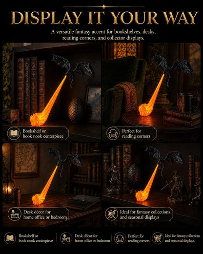 Dragon Bookshelf Nook Light – 3D Printed Fire-Breathing Fantasy Shelf Decor