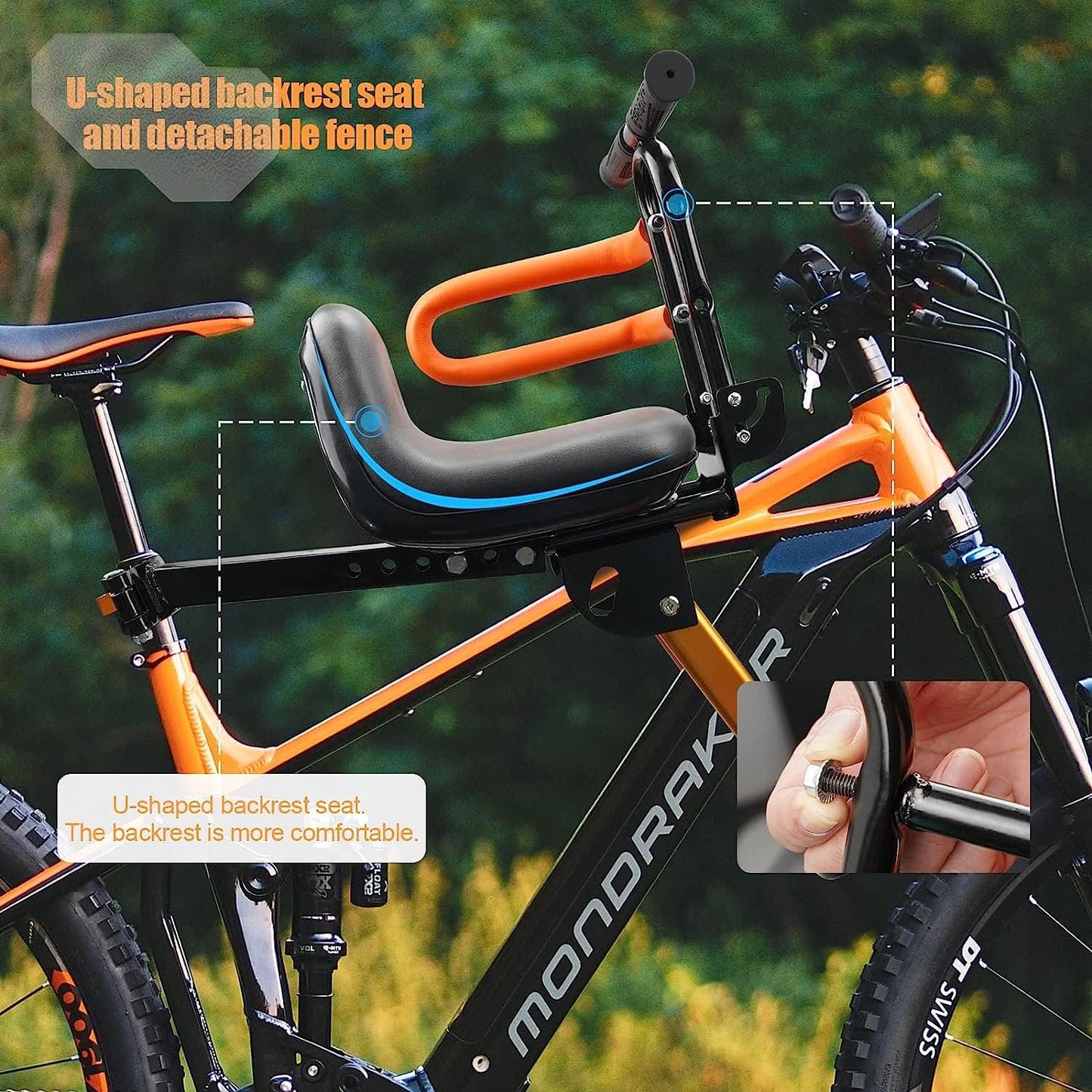OUSEXI Child Bike Seat Front Mounted – Retractable Foldable Kids Bicycle Seat for Ages 2-6