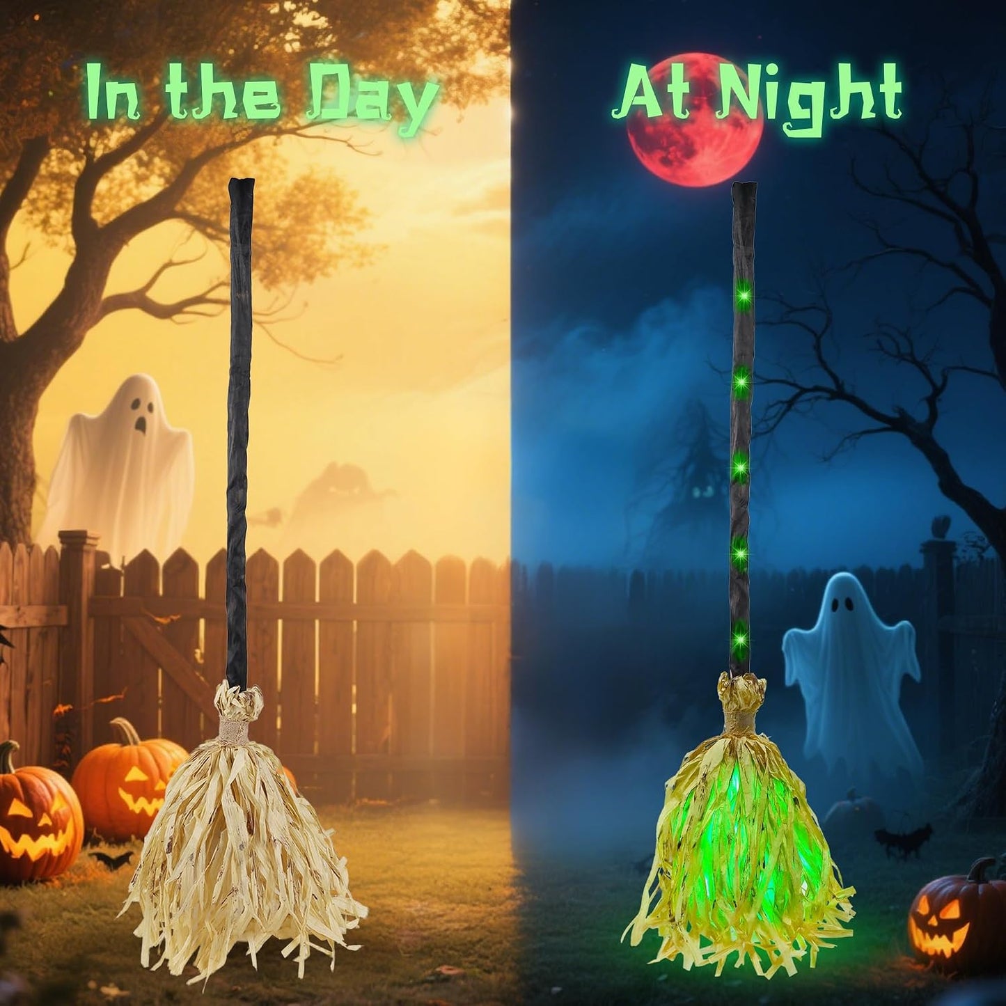 DR.DUDU 35" Animated Witch Broom – Moving, Sound & Touch Activated Halloween Decor