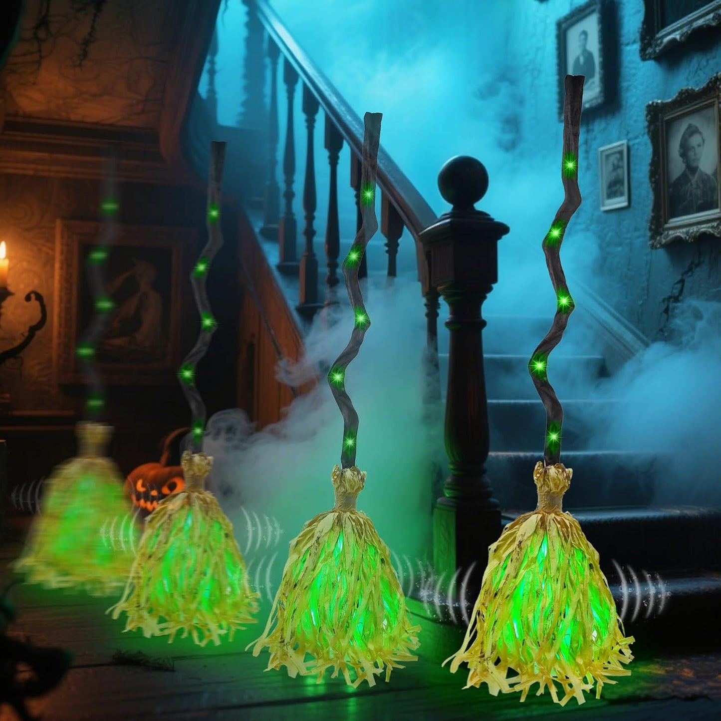 DR.DUDU 35" Animated Witch Broom – Moving, Sound & Touch Activated Halloween Decor