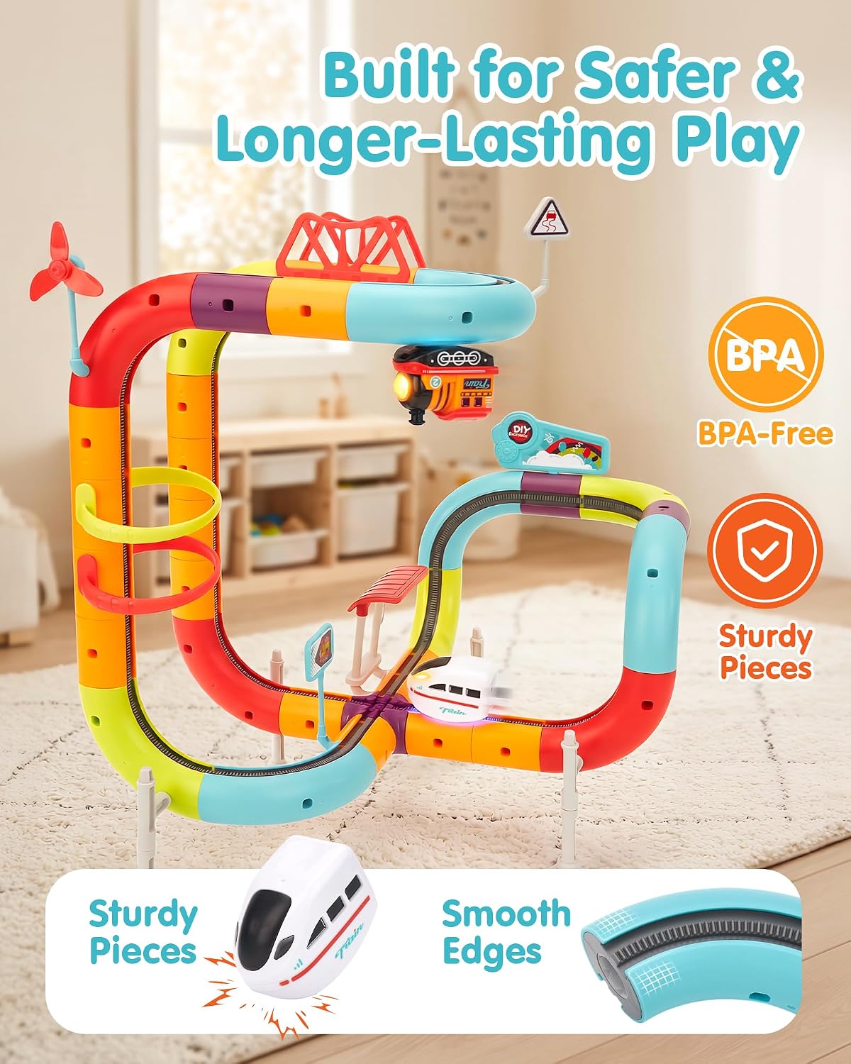 Hahaland 64-Piece Electric Train Set for Kids