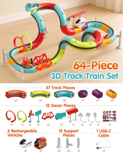 Hahaland 64-Piece Electric Train Set for Kids