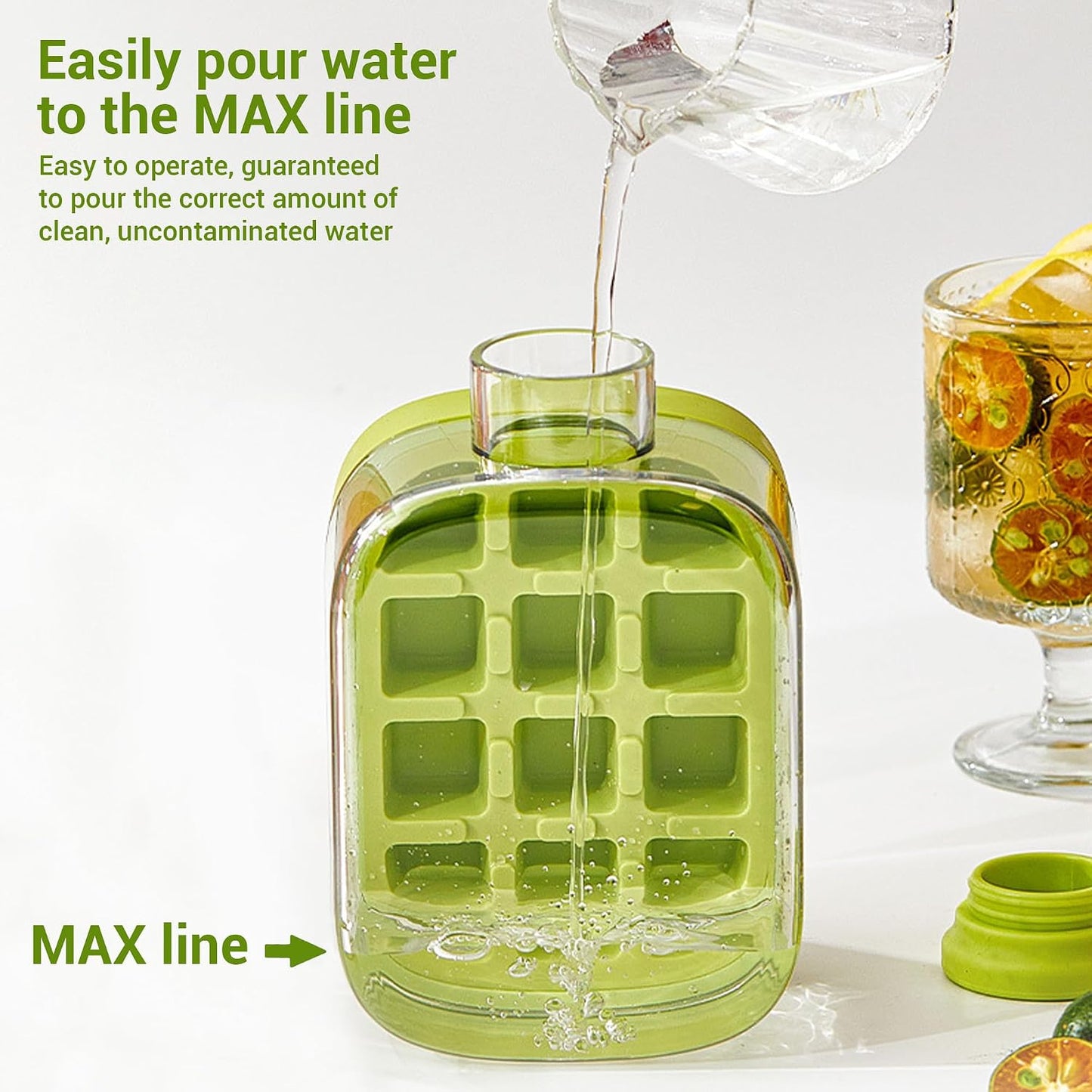 2-in-1 Portable Ice Cube Mold Bottle with Lid & Straw – 16.9oz No-Touch Ice Maker