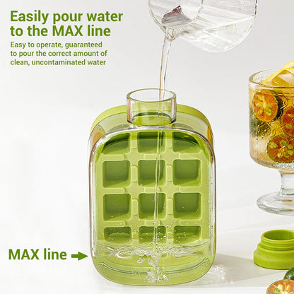 2-in-1 Portable Ice Cube Mold Bottle with Lid & Straw – 16.9oz No-Touch Ice Maker