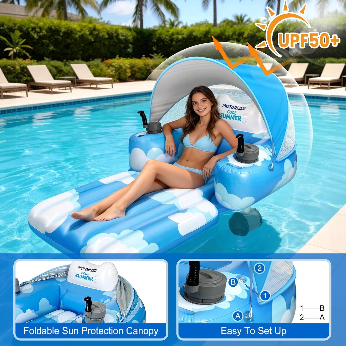 GIGIGO Motorized Pool Float for Adults – Rechargeable Electric Lounger