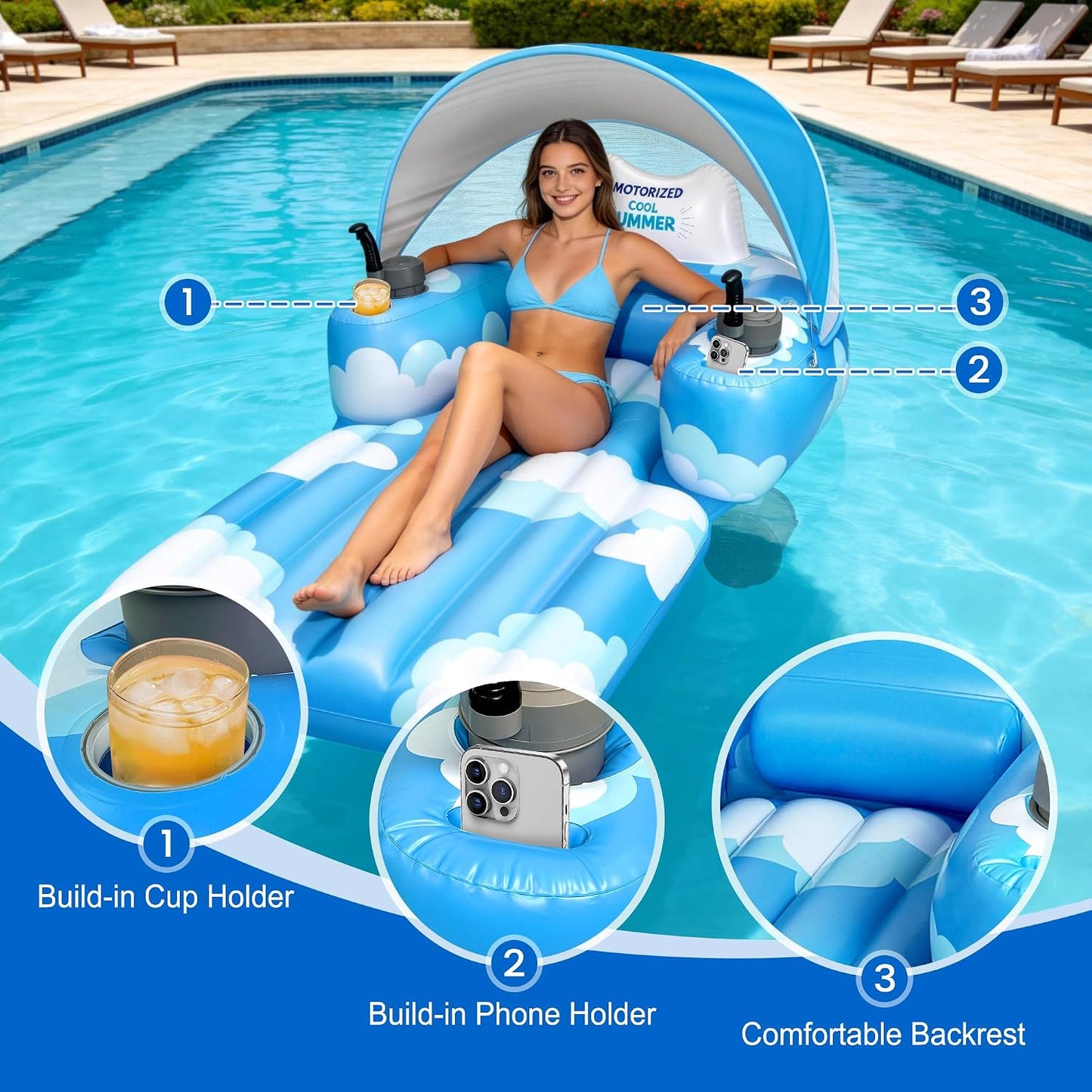 GIGIGO Motorized Pool Float for Adults – Rechargeable Electric Lounger