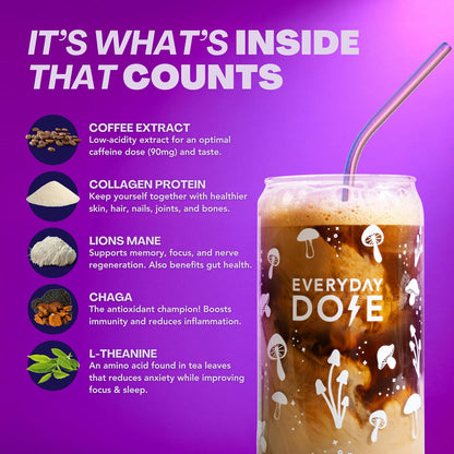 Everyday Dose Bold Mushroom Coffee – Medium Roast with Collagen, Lion’s Mane, Chaga & L-Theanine (30 Servings)
