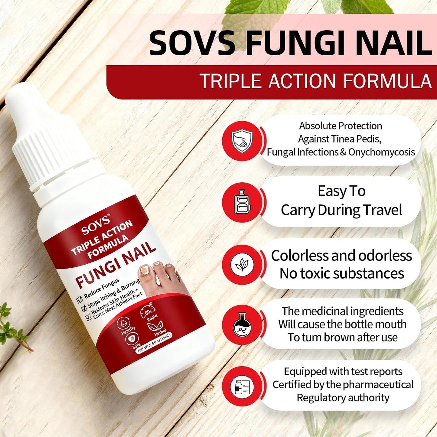 SOVS Fungi Nail Toenail Treatment Liquid – Gentle Formula for Beautiful Nails (2Pcs, 1oz)