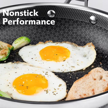SNOWCLAD Pots and Pans Set Non-Stick | 10 Pcs Hybrid Stainless Steel Cookware Set