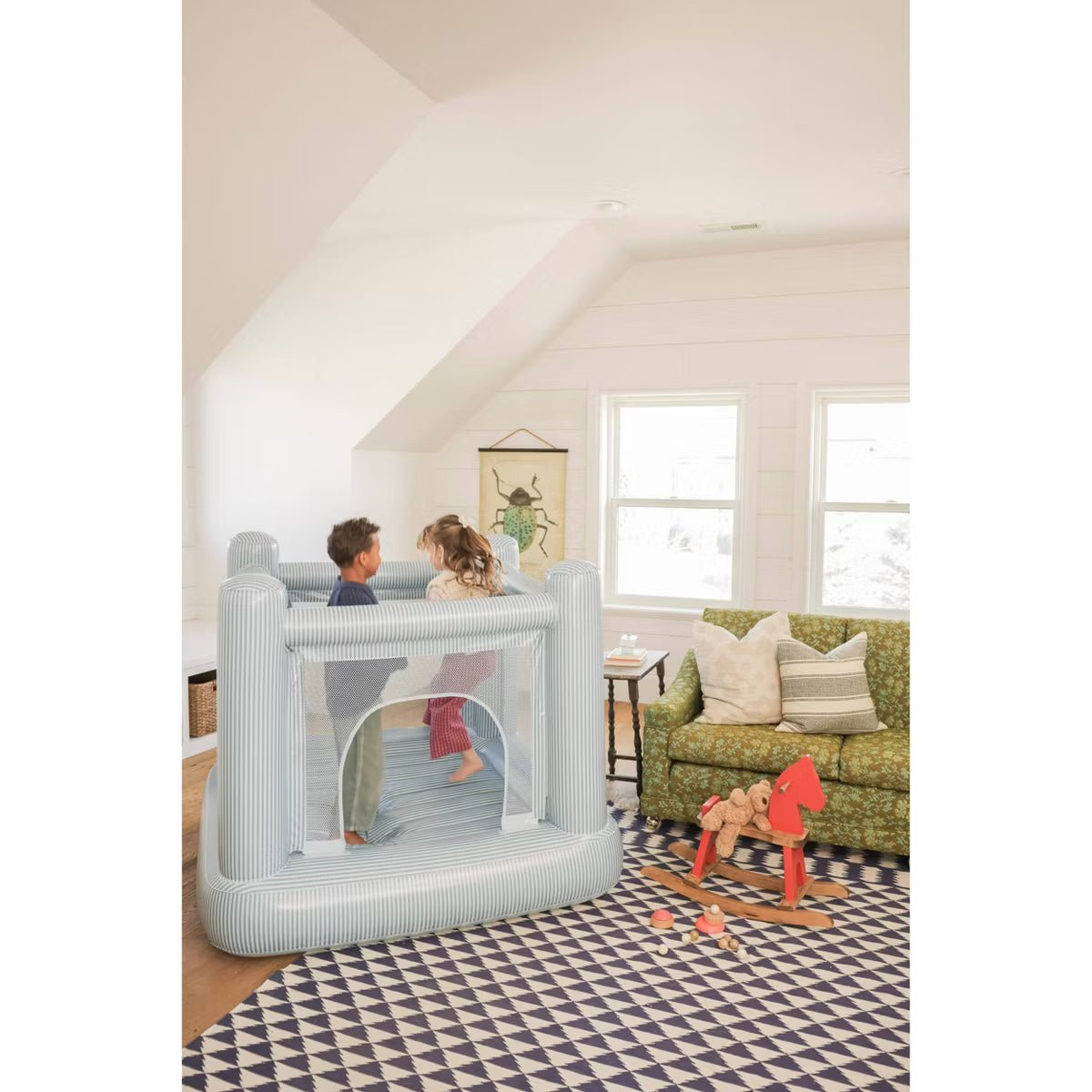 SMOL Mini Bounce House – Blue Stripes Indoor Kids Bouncer