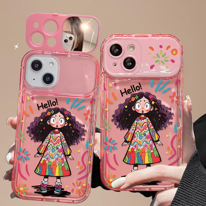 Funny Long Hair Girl Camera Mirror Stand Phone Case – TPU Cover for iPhone