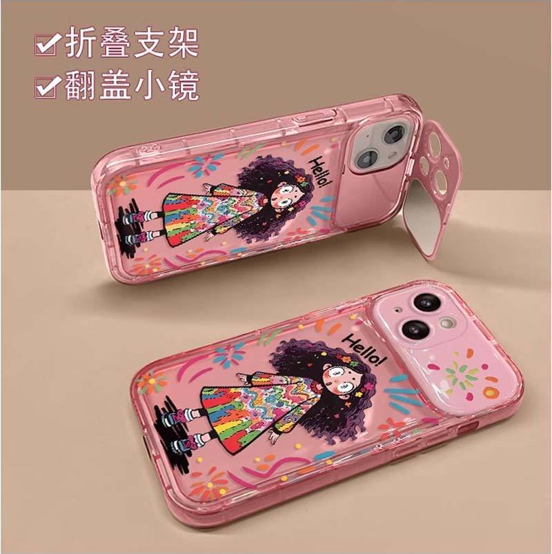 Funny Long Hair Girl Camera Mirror Stand Phone Case – TPU Cover for iPhone