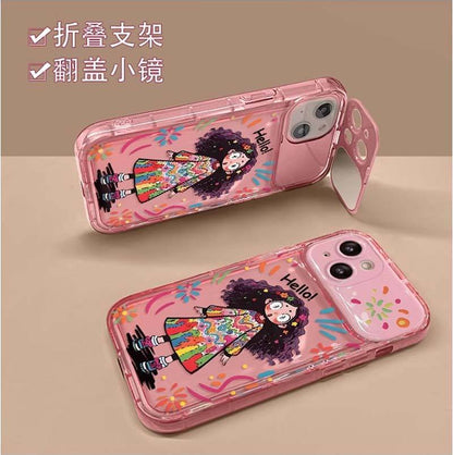 Funny Long Hair Girl Camera Mirror Stand Phone Case – TPU Cover for iPhone