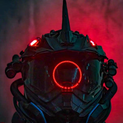 LED Cyberpunk Motorcycle Helmet – Handmade Racer Party Mask with Clear Vision Visor
