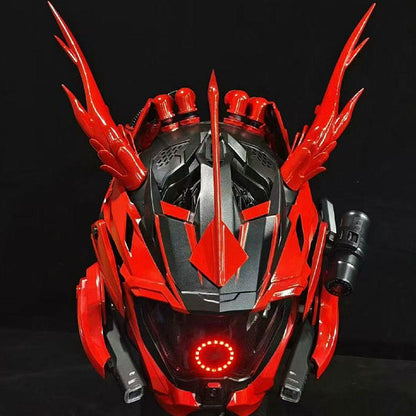 LED Cyberpunk Motorcycle Helmet – Handmade Racer Party Mask with Clear Vision Visor