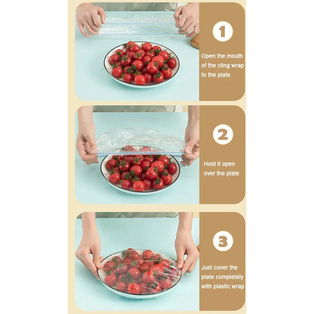 Disposable Plastic Food Cover (100 Pcs) – PE Cling Wrap Storage Covers