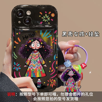 Funny Long Hair Girl Camera Mirror Stand Phone Case – TPU Cover for iPhone