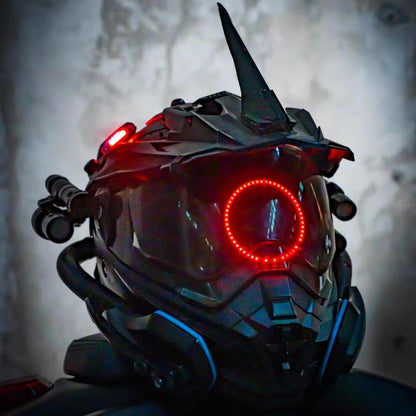 LED Cyberpunk Motorcycle Helmet – Handmade Racer Party Mask with Clear Vision Visor