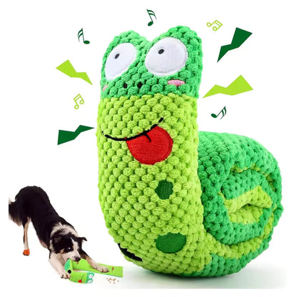 Dog Puzzle Feeder Interactive Snail Toy – Plush Squeak & Treat Dispensing Pet Toy
