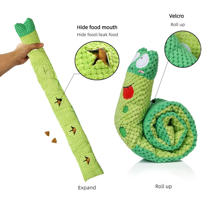 Dog Puzzle Feeder Interactive Snail Toy – Plush Squeak & Treat Dispensing Pet Toy