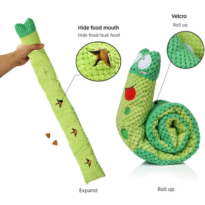 Dog Puzzle Feeder Interactive Snail Toy – Plush Squeak & Treat Dispensing Pet Toy