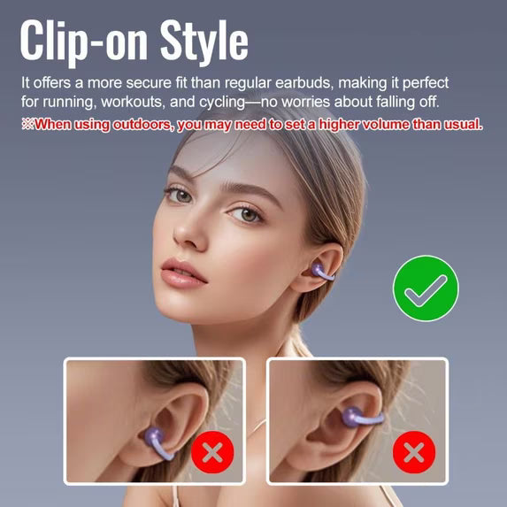 HYUNDAI C03 Clip-On Wireless Headphones – Bluetooth 6.0, 360° ACS Sound, IPX5 Waterproof